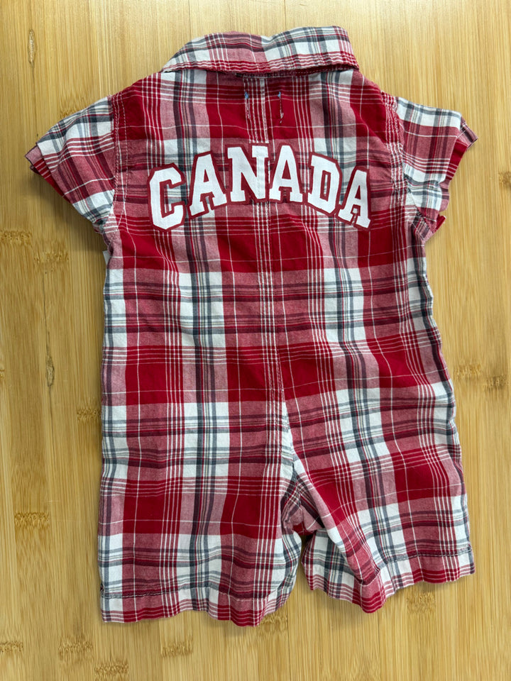 The Children's Place Canada Snap Romper – 0–3M | Red Plaid Button-Up Collar | Holiday