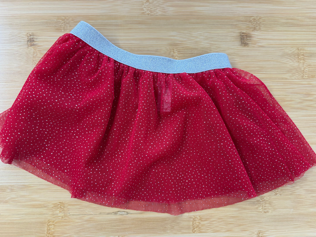 George red tulle Print Skirt – 2T | Red Lightweight Silver Band & Dots