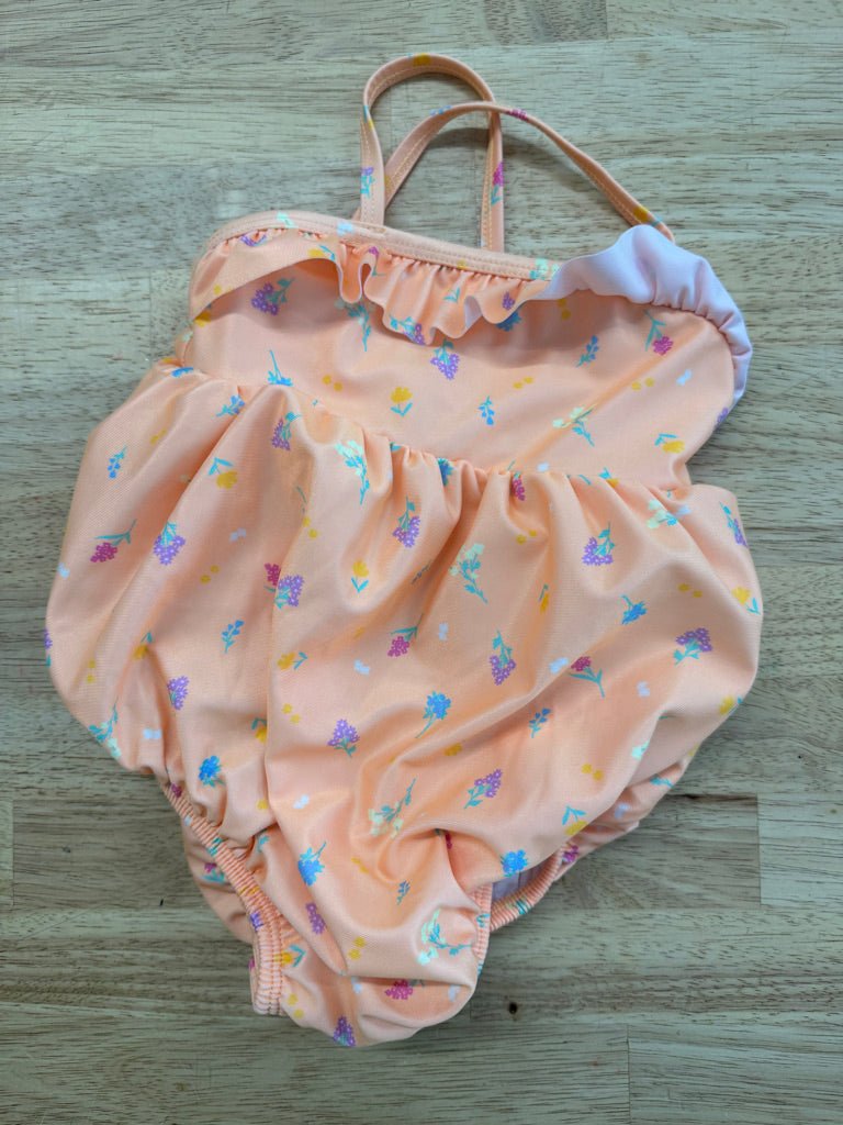George Bubble Swimsuit – 6–12M | Light Orange Ditsy Floral Snap Crotch - Nest and Sprout - Consignment