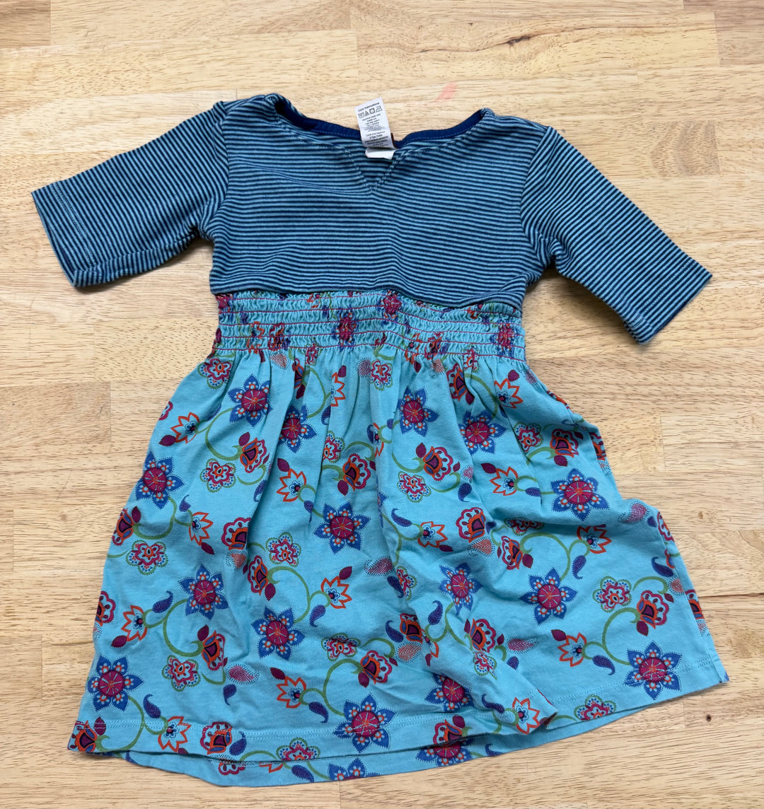 Tea Collection Smocked Waist Stripe & Floral Dress – 2 | Blue