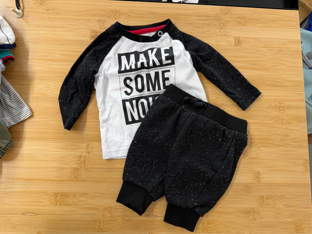 George Make Some Noise Two-Piece Set – 0–3M | Black Speckle Jogger