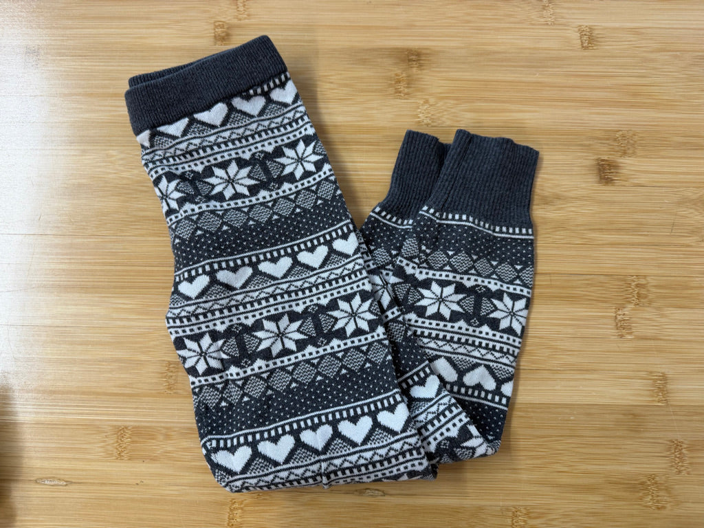 Joe Fresh Christmas Knit Leggings – 6 | Grey & White Heart Poinsettia | Holiday