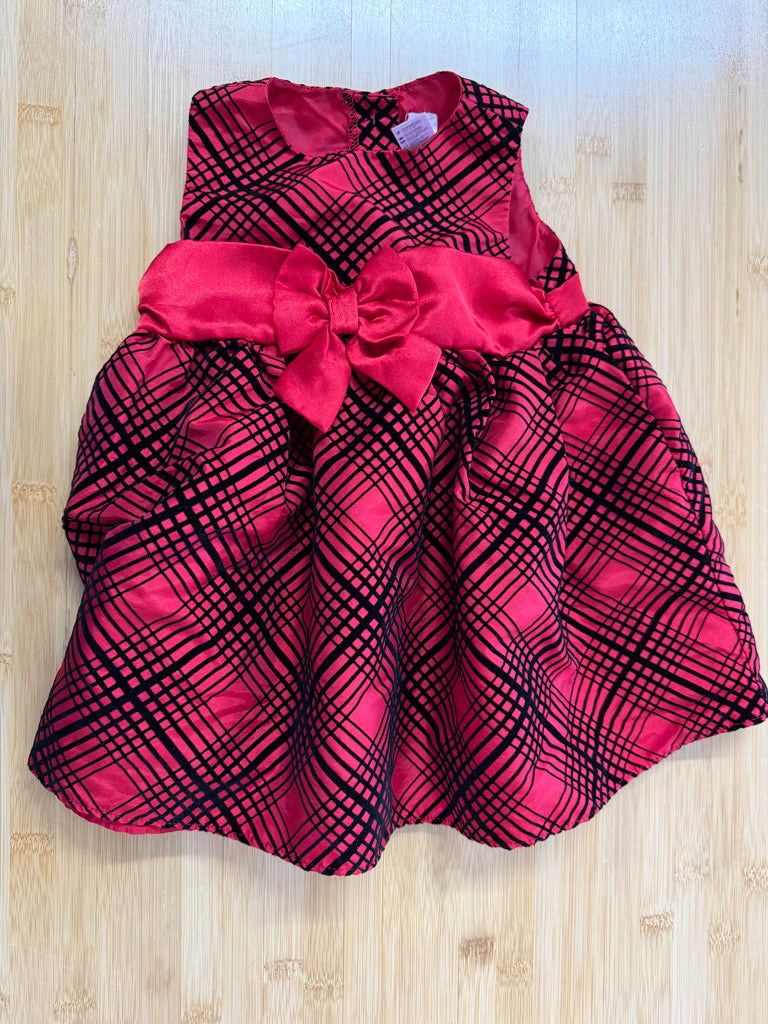 George Special Occasion Dress – 12–18M | Red & Black Raised Velour Tulle Red Bow
