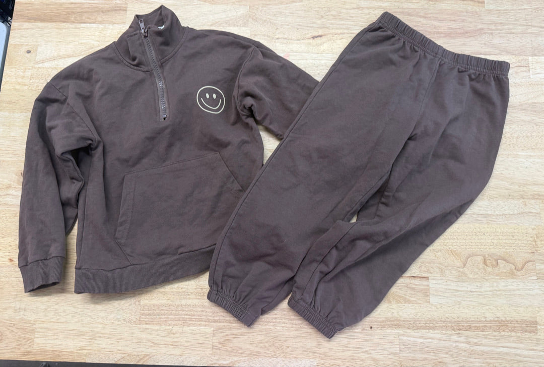 Mebie Baby Kids Chocolate Brown Quarter-Zip & Jogger Set – 4T