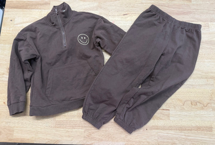 Mebie Baby Kids Chocolate Brown Quarter-Zip & Jogger Set – 4T