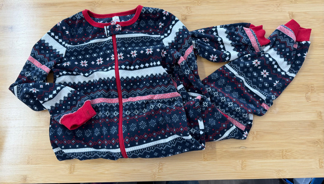 Joe Fresh Christmas Fleece One-Piece – 7/8 | Navy Red Footless | Holiday