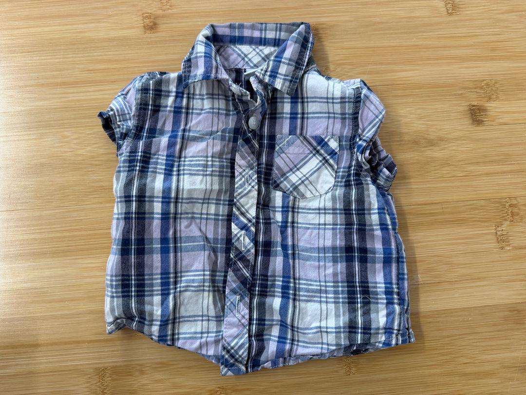 Old Navy Striped GirlsButton-Up Shirt – 3–6M | Purple & Navy