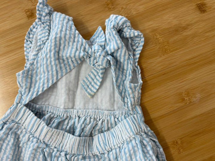 Rise Little Earthling Striped Summer Dress – 18-24M | Light Blue Vertical Stripe Ruffle Cap Sleeve - Nest and Sprout-Consignment