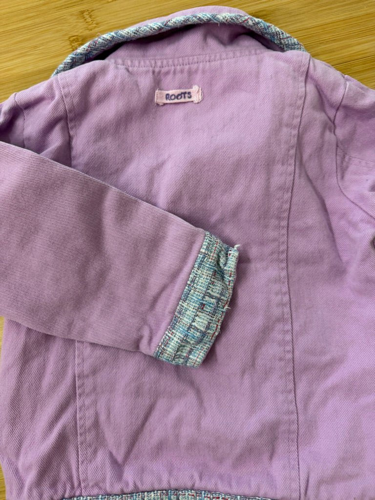 Roots 73 Plaid-Edge Jacket – 3Y | Purple Collar Snap-Up Canvas Style - Nest and Sprout-Consignment