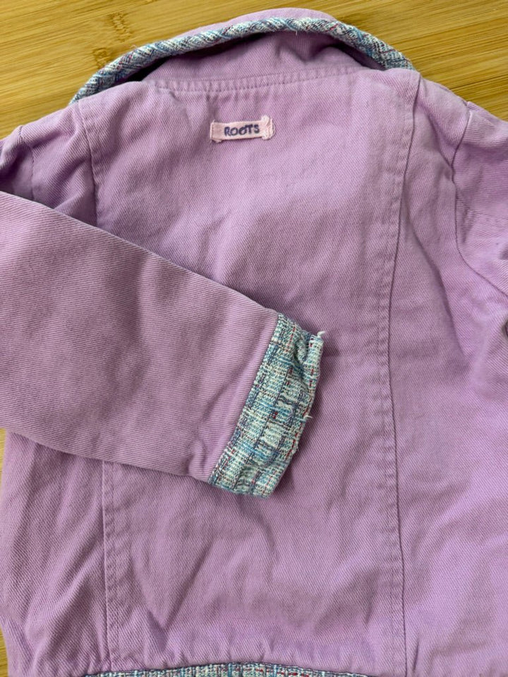 Roots 73 Plaid-Edge Jacket – 3Y | Purple Collar Snap-Up Canvas Style - Nest and Sprout-Consignment