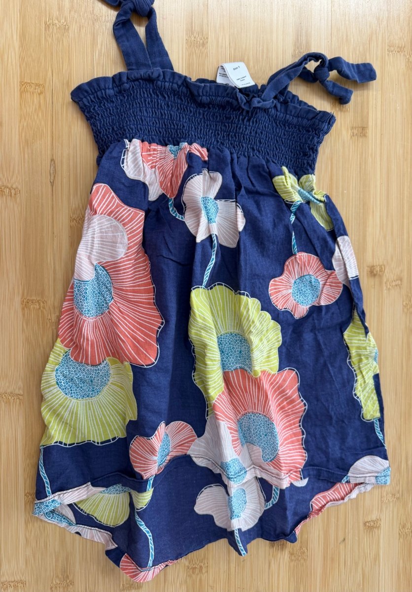 Tea Collection Navy Orange & Yellow Floral Smocked Bodice Tank Dress – 3 - Nest and Sprout-Consignment