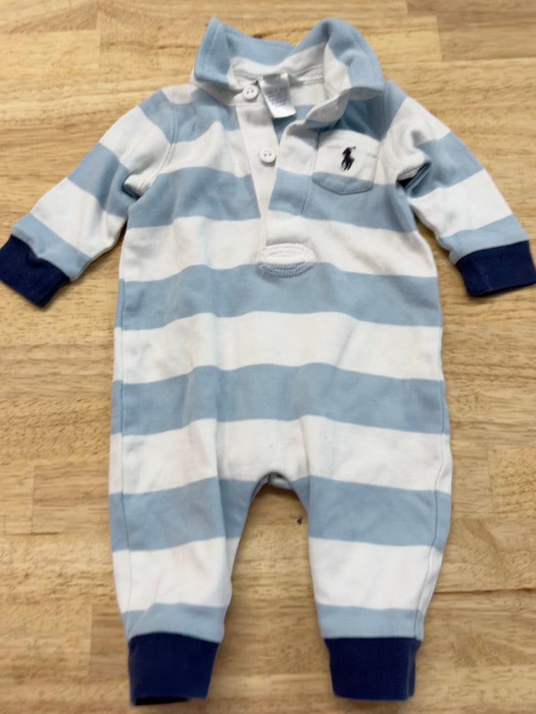Polo Ralph Lauren Thick Stripe Footless Romper – 9M | White & Blue