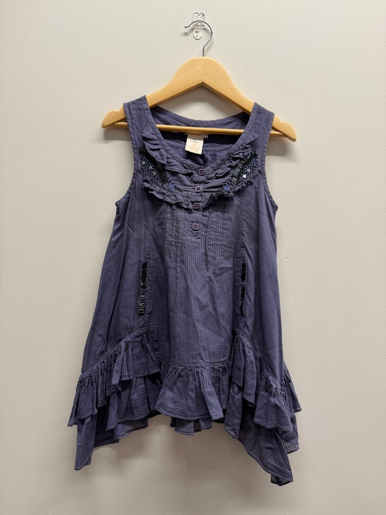 Joe Fresh Drop Waist Dress – 6–7 | Dusty Blue Pinstripe 100% Cotton - Nest and Sprout-Consignment