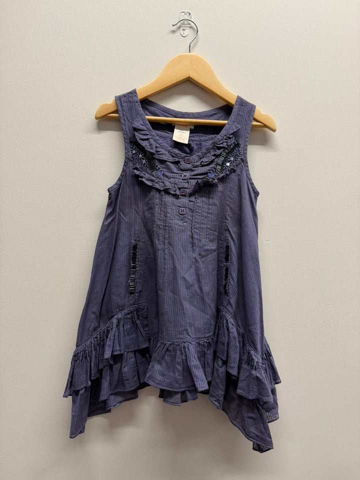 Joe Fresh Drop Waist Dress – 6–7 | Dusty Blue Pinstripe 100% Cotton - Nest and Sprout-Consignment