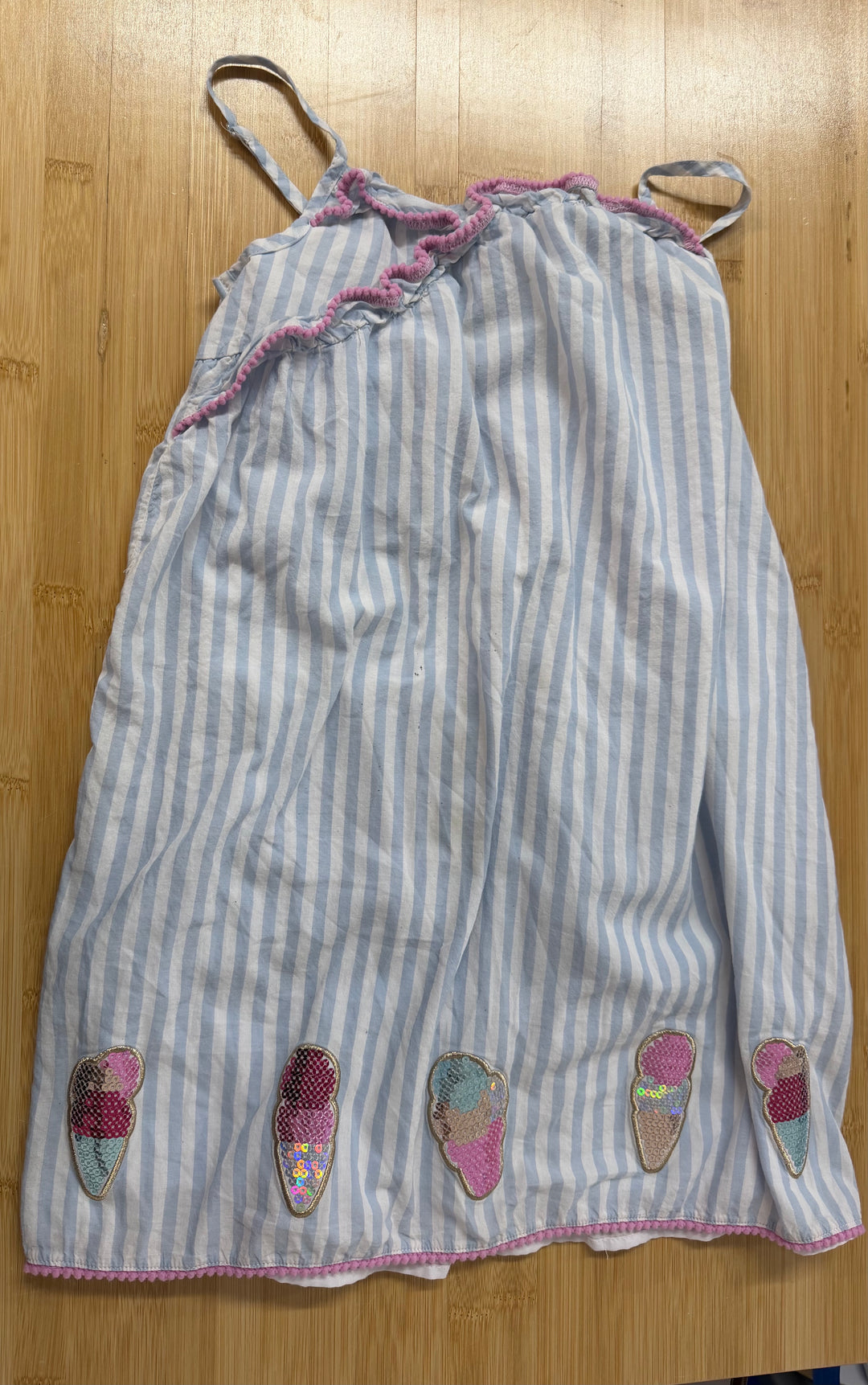 Cynthia Rowley Ice Cream Smocked Summer Dress – 7 | Blue Vertical Stripe Sequin
