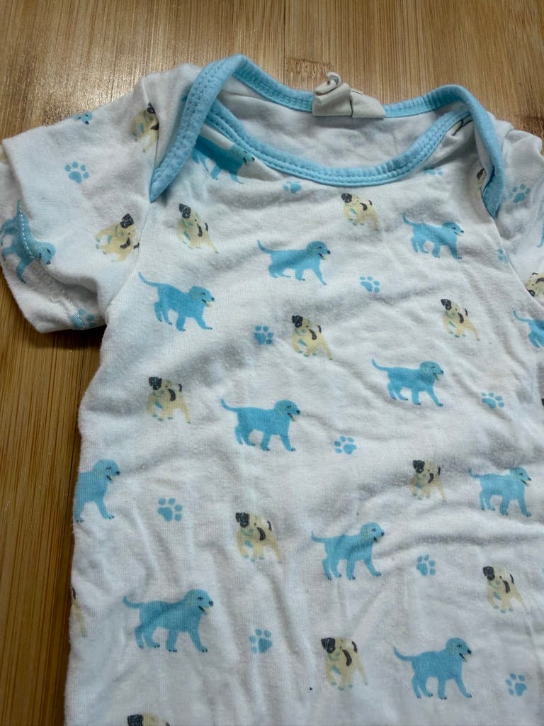 Kyte Baby Puppy Dog Bodysuit – 6–12M | White Bamboo Short Sleeve | Play - Nest and Sprout-Consignment