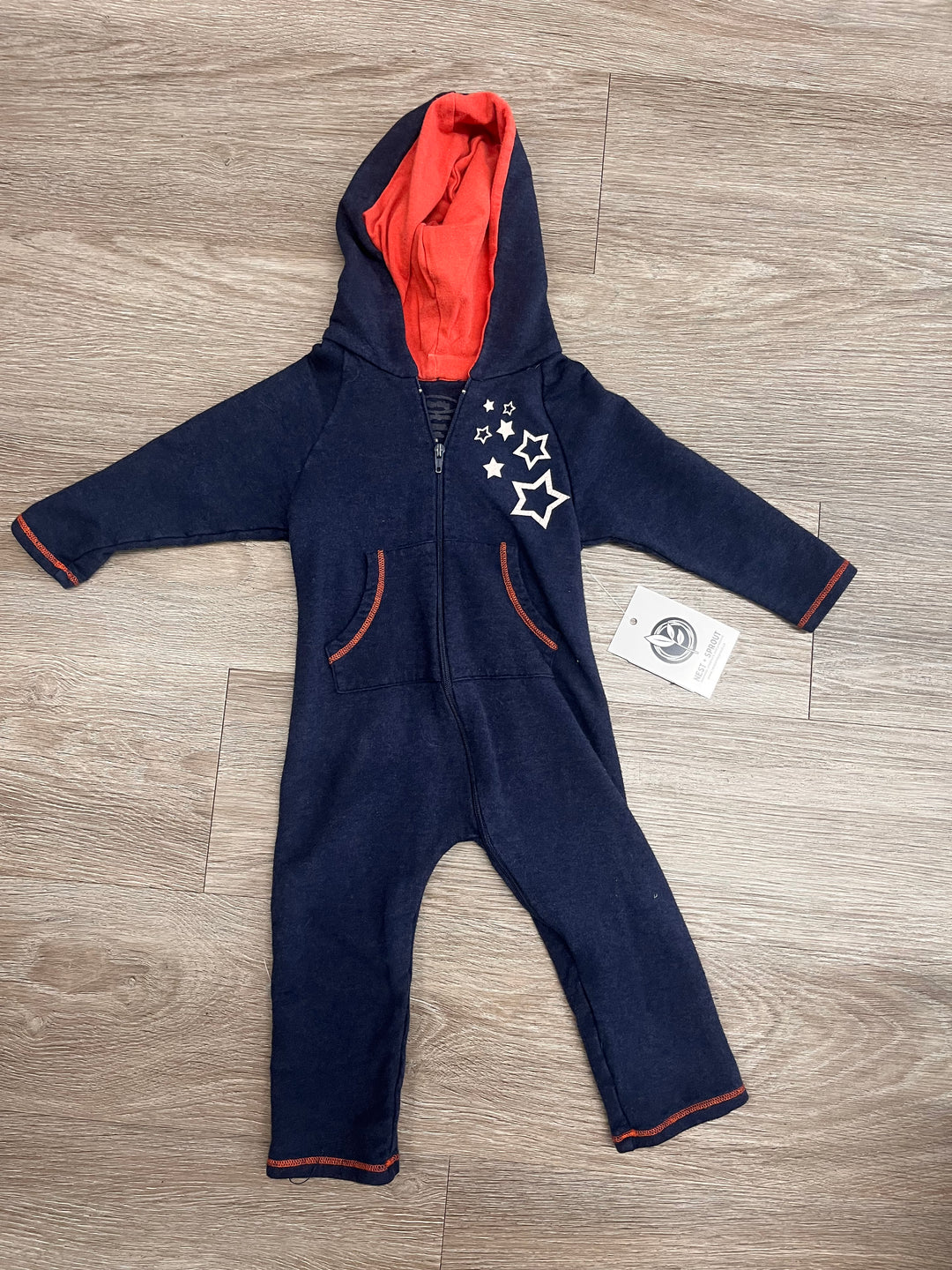Navy Zip-Up Romper with Hood, 6 Months (Est.)