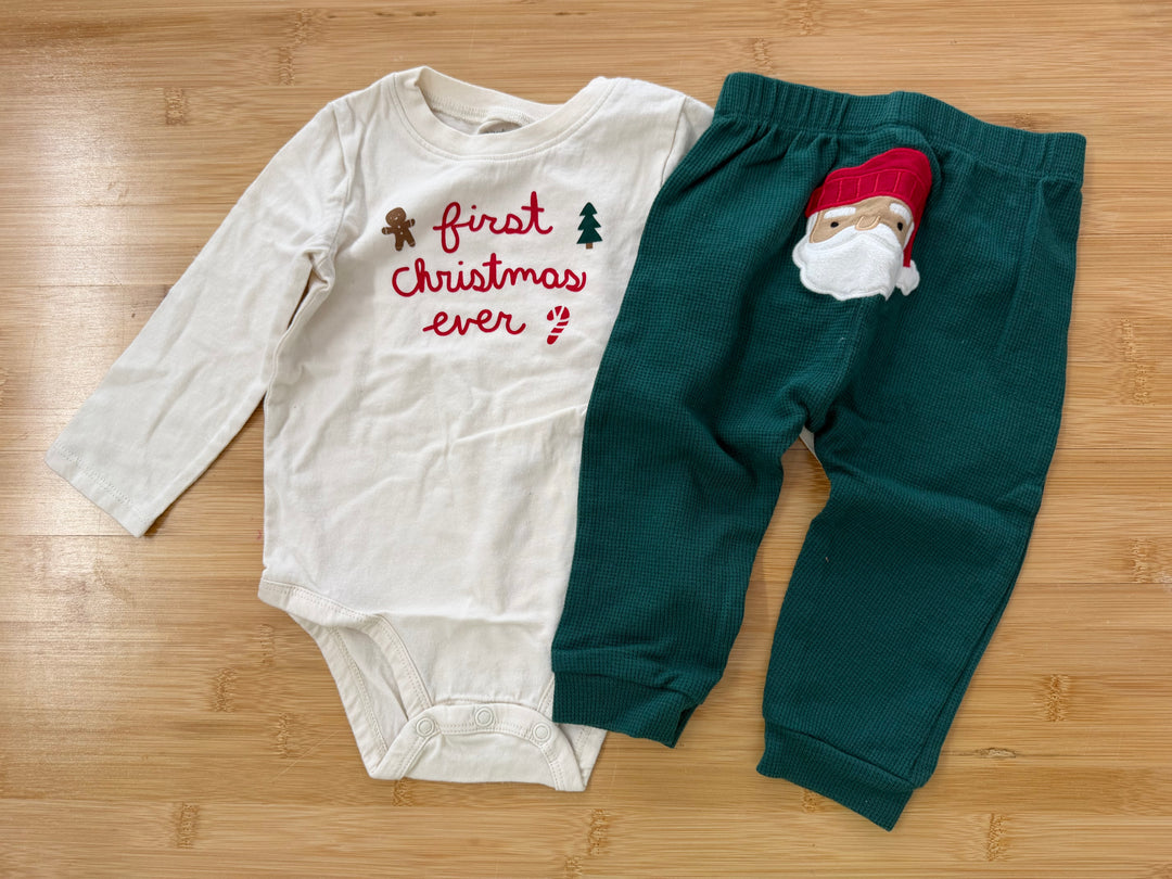 Carter's First Christmas Ever Outfit – 12M | Cream Bodysuit & Green Leggings | Holiday