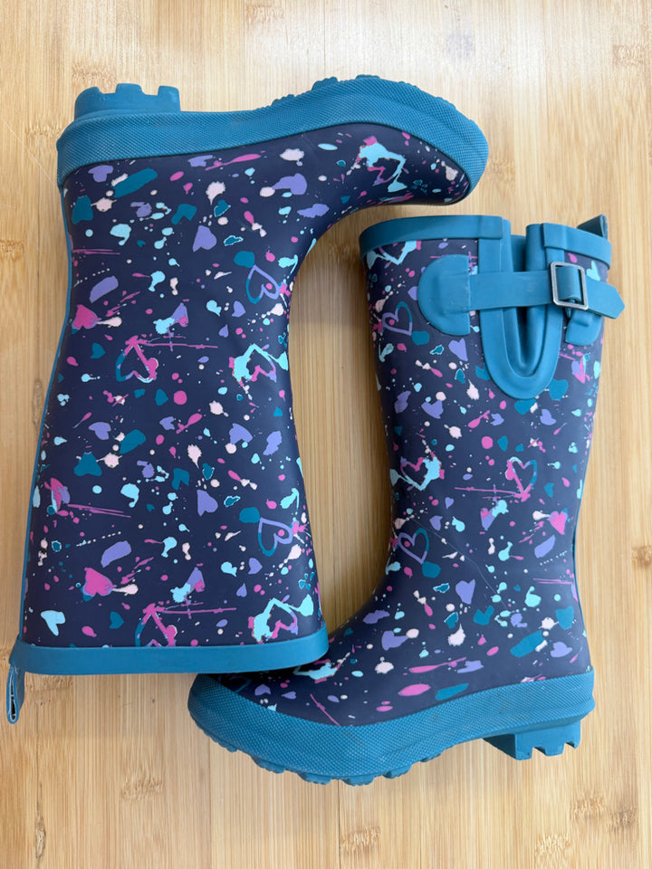 Elements Rain Boots – 12 | Blue Pink Purple Splatter Heart