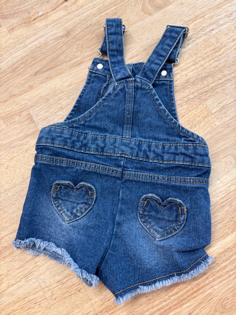 George 3–6M Overalls – Denim with Hearts - Nest and Sprout - Consignment