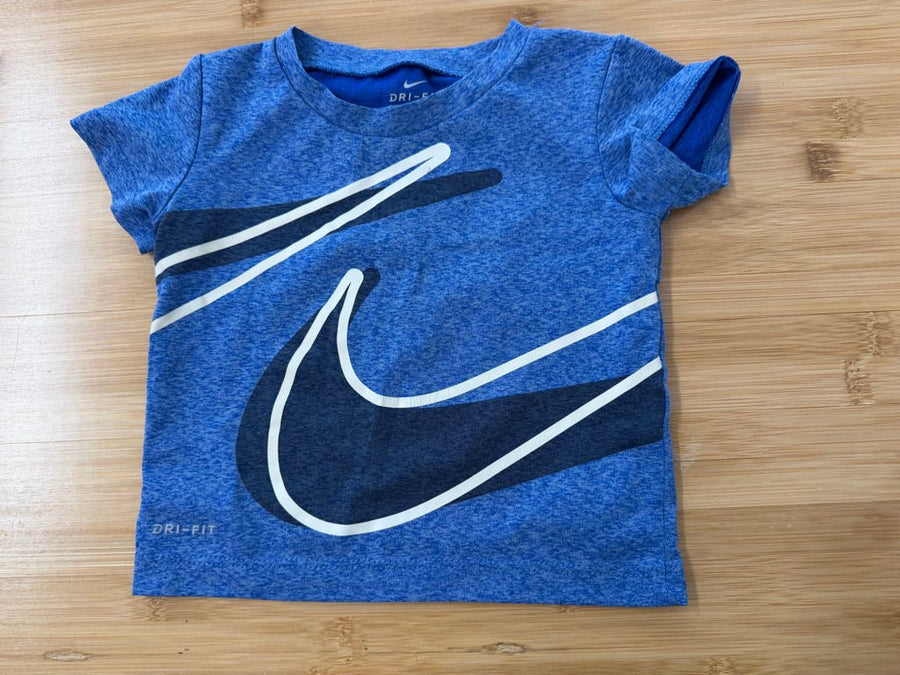 Nike Dri-FIT Short Sleeve Shirt – 12M | Blue Marled Swoosh Logo - Nest and Sprout-Consignment
