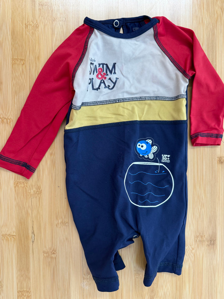 Fullsand Full Protek Baby Sunsuit – 12M | Navy Red & Beige Rash Guard