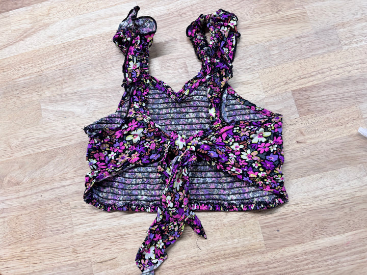 Youth Medium Smocked Floral Tie-Back Top