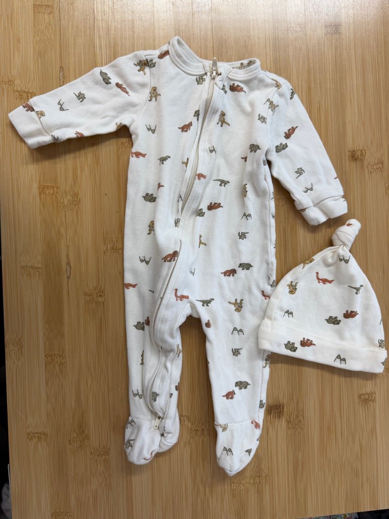 Rabbit + Bear Dinosaur Sleeper & Knotted Hat – 3–6M - Nest and Sprout-Consignment