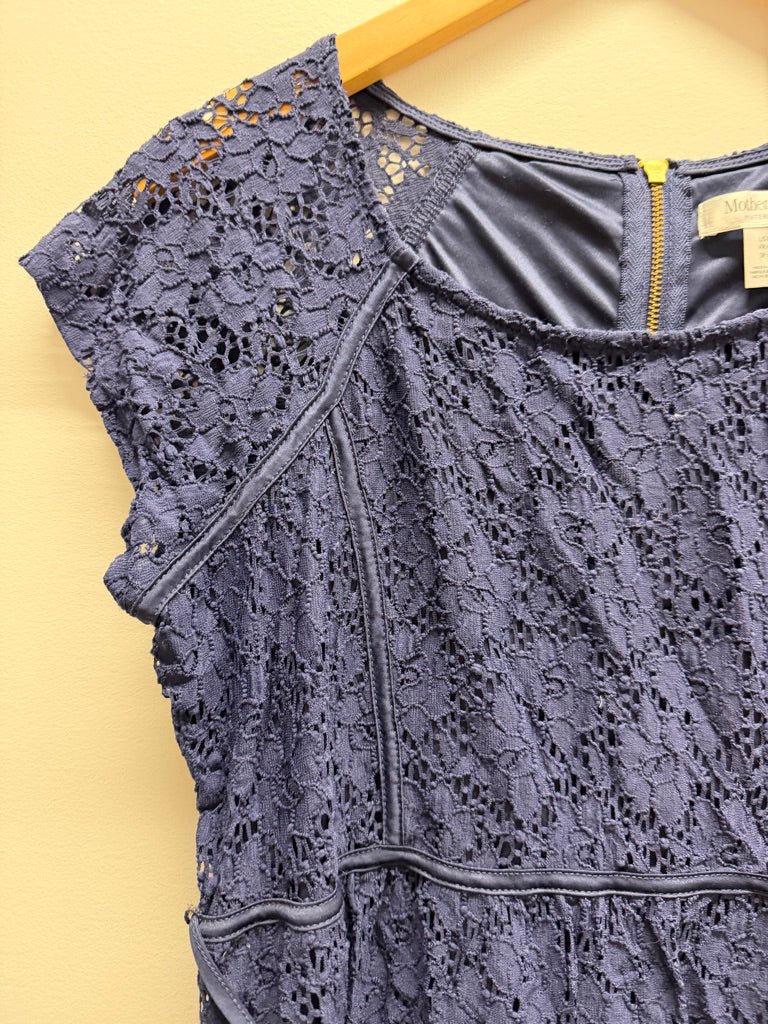 Motherhood Maternity Lace Overlay Dress – M | Blue - Nest and Sprout - Consignment