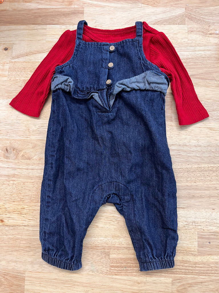 Carter’s 3M Set – Red Ribbed Shirt & Denim Overalls
