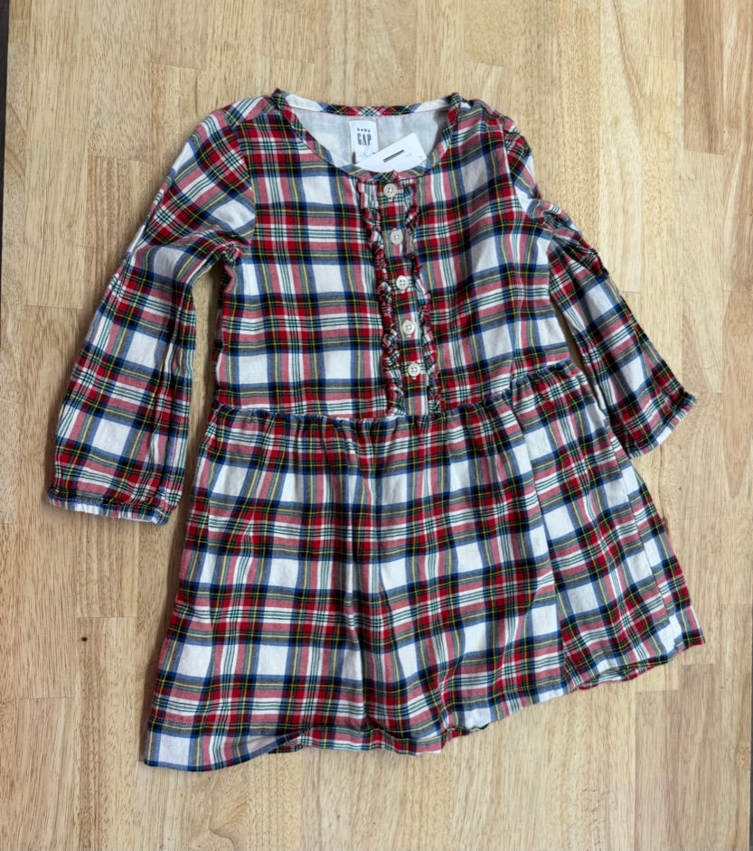 Gap Christmas Plaid Dress – 2T | Red Green Yellow/Blue Cream Long Sleeve | Holiday
