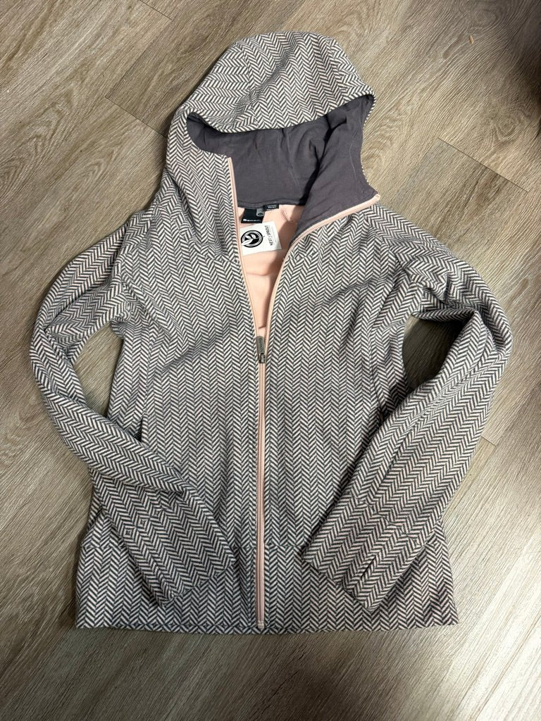 Bench Zip-Up Hoodie – Medium (10-12 Years) | Pink Herringbone with Black Fleece - Nest and Sprout-Consignment