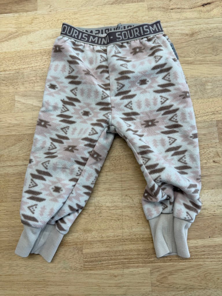 Souris Mini Fleece Pants – 12–18M | Brown & Pink Geometric Print - Nest and Sprout - Consignment