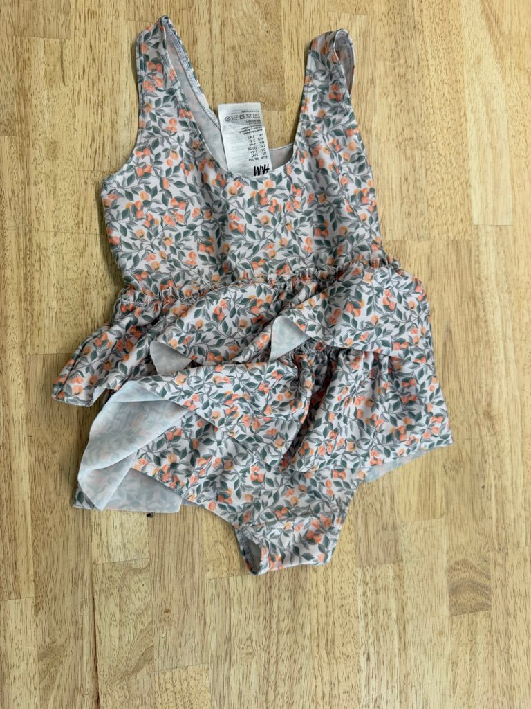 H&M Skirted One-Piece Swimsuit – 3/4 | Orange Leaf Print - Nest and Sprout-Consignment