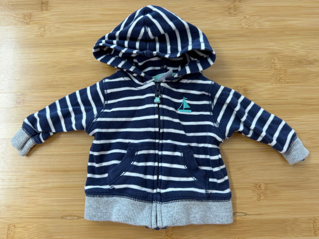 Carter's Zip-Up Hoodie – Newborn | Blue & White Stripe