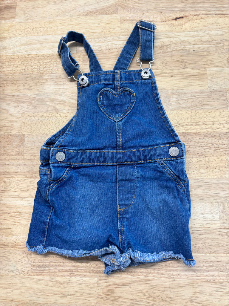 George Denim Short Overalls with Heart Pockets – 2T