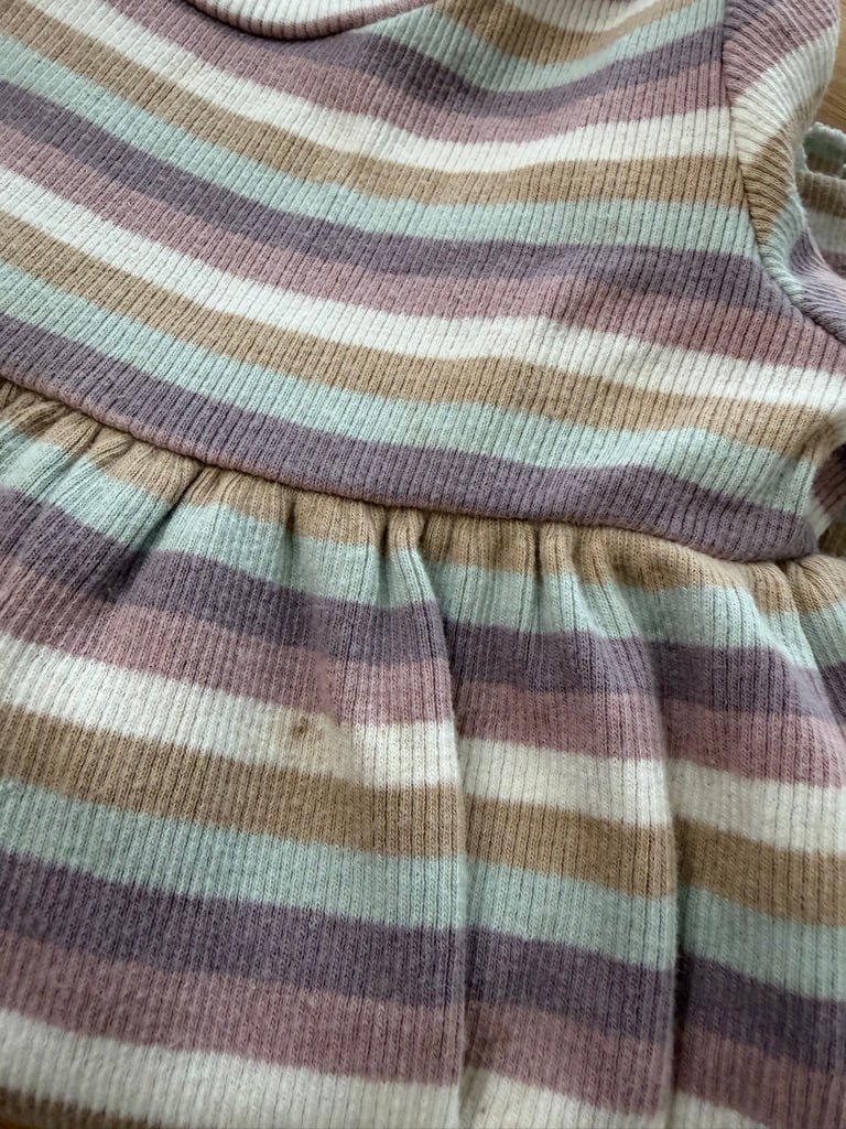 Mandarine & Co Striped Ribbed Dress – 18M | Pink Purple Blue & Beige - Nest and Sprout-Consignment