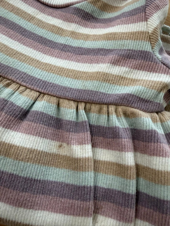Mandarine & Co Striped Ribbed Dress – 18M | Pink Purple Blue & Beige - Nest and Sprout-Consignment