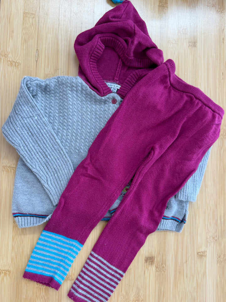 Souris Mini Knit Hooded Sweater Two-Piece Set – 24M
