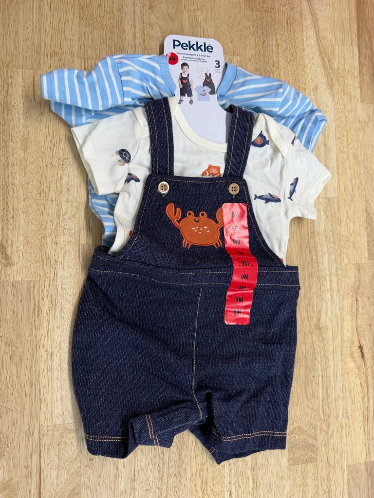 Pekkle Crab Short Overall Set of 3 – 9M | NWT - Nest and Sprout-Consignment