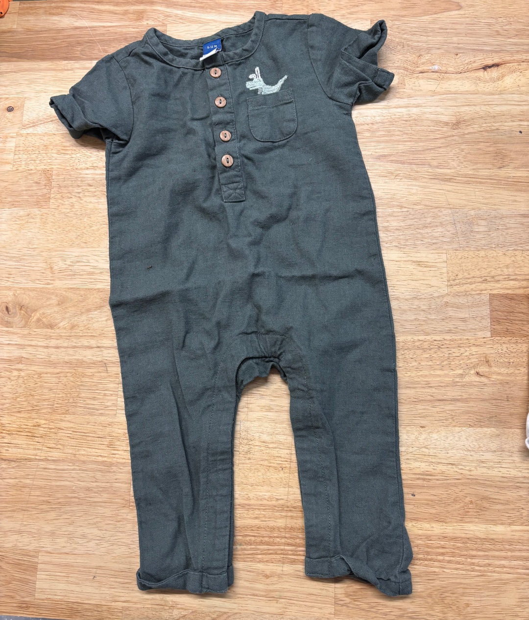 Old Navy Romper – Size 6–12M (Forest Green Linen Blend)