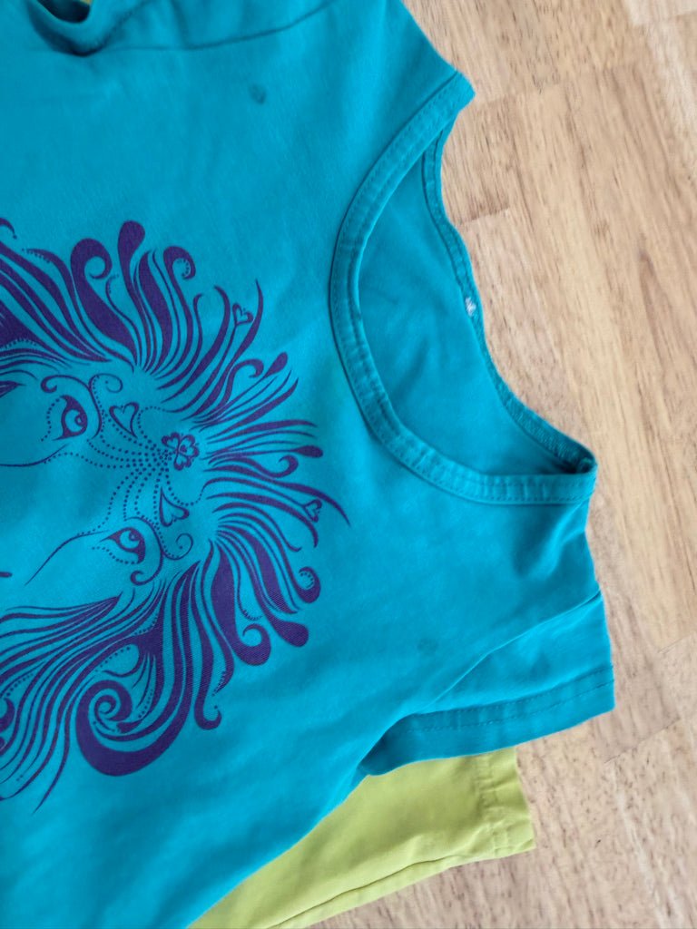 Peekaboo Beans Tunic – 5 | Turquoise & Lime Lion Face | Play - Nest and Sprout - Consignment