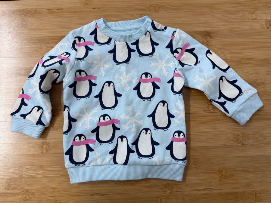 M&S Sweatshirt – 6–9M | Blue Penguin & Snowflake Print - Nest and Sprout-Consignment