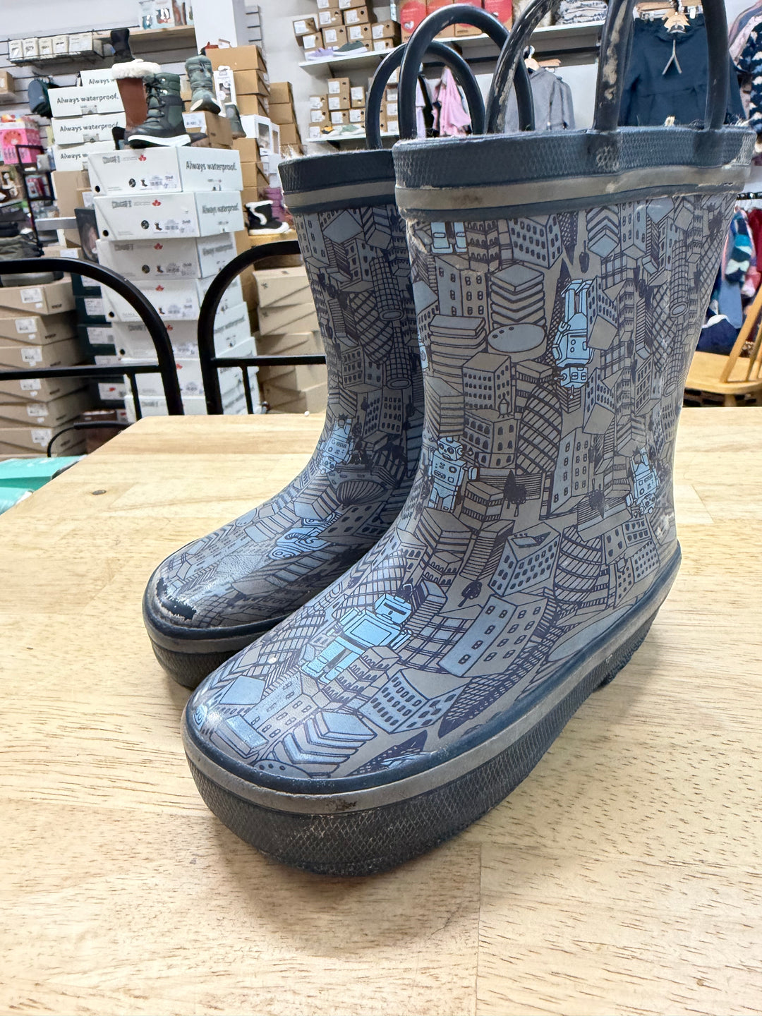 Fleece Lined Rain Boots | City Scape | Handles