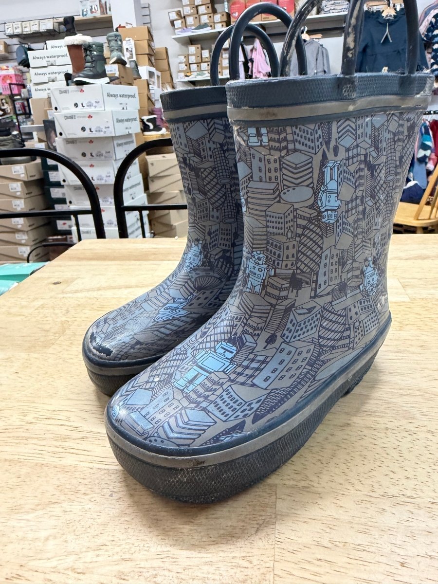 Fleece Lined Rain Boots | City Scape | Handles - Nest and Sprout-Consignment