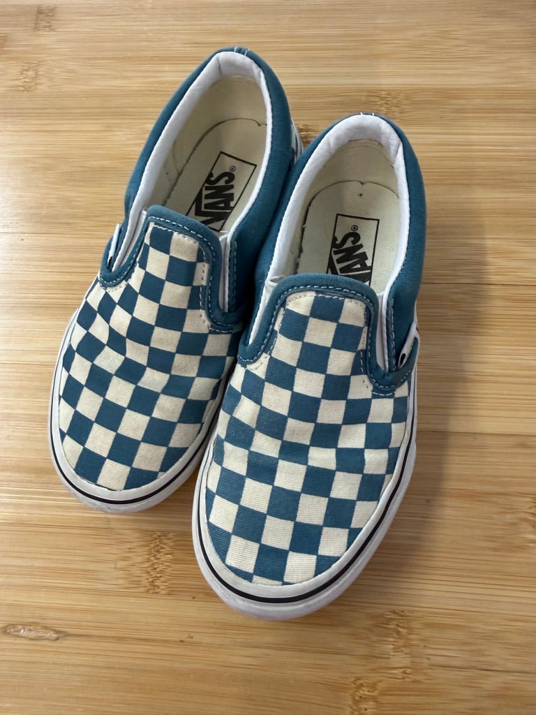 Vans Checker Slip-On Canvas Shoes – 12 (EU 30) | Blue & Cream - Nest and Sprout-Consignment