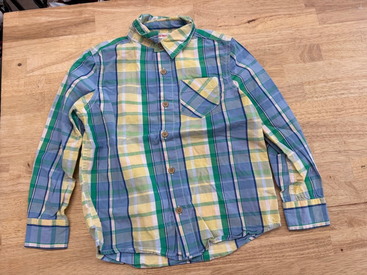 Joe Fresh Button Up Shirt – Yellow and Baby Blue - Nest and Sprout-Consignment