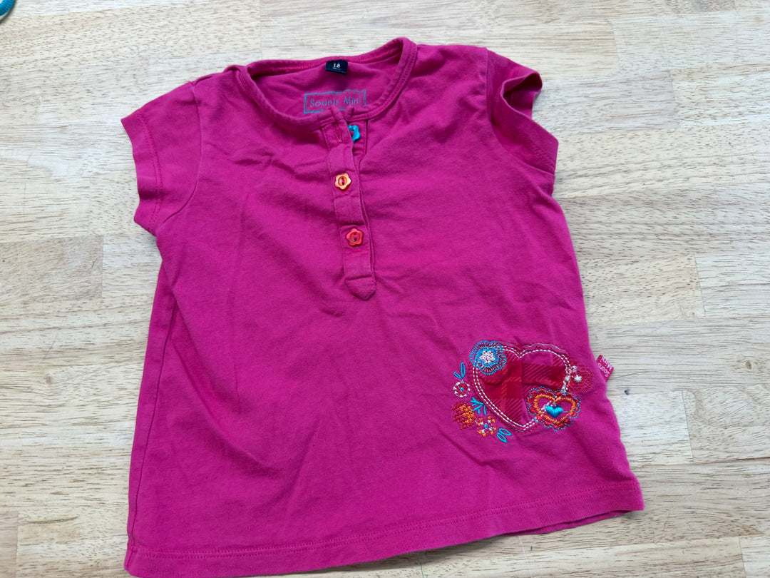 Souris Mini Short Sleeve Shirt – 18 Months | Pink | Flower Buttons