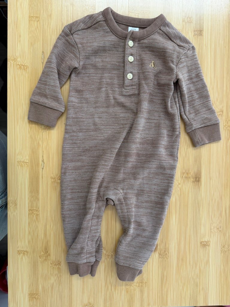 Baby Gap Waffle Knit Romper – 6–12M | Brown Snap Crotch - Nest and Sprout-Consignment