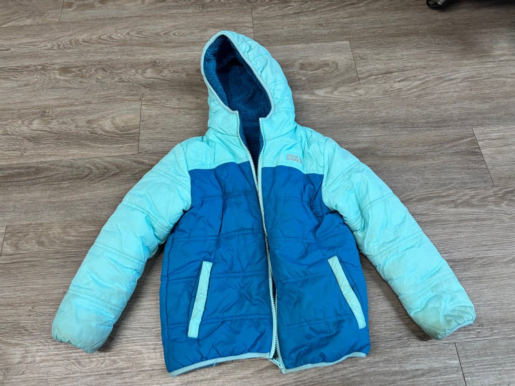 Eddie Bauer Reversible Blue Puffer Sherpa Jacket | Size 7/8 - Nest and Sprout-Consignment